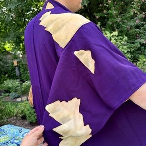 Vintage Kimono Deep Plum with  Painted Cloud Pattern - L/XL